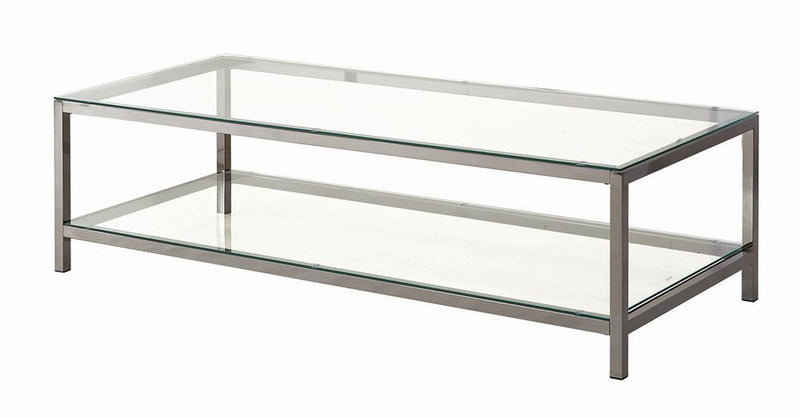 Trini Coffee Table with Glass Shelf Black Nickel - Theo's Factory Direct Mattress & Furniture (Columbus, OH)