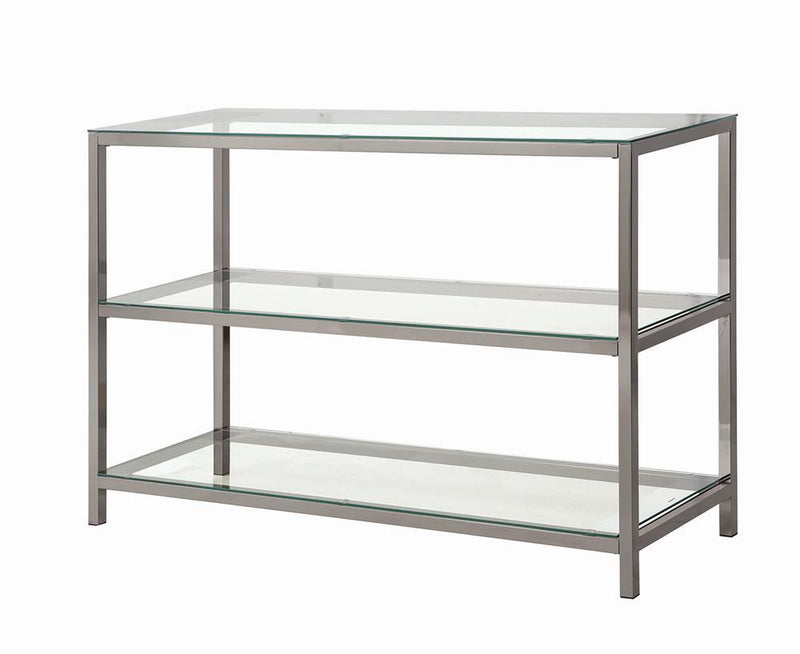 Trini Sofa Table with Glass Shelf Black Nickel - Theo's Factory Direct Mattress & Furniture (Columbus, OH)