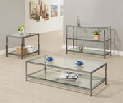 Trini Sofa Table with Glass Shelf Black Nickel - Theo's Factory Direct Mattress & Furniture (Columbus, OH)
