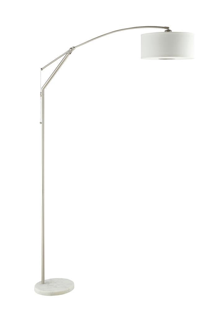Moniz Adjustable Arched Arm Floor Lamp Chrome and White - Theo's Factory Direct Mattress & Furniture (Columbus, OH)