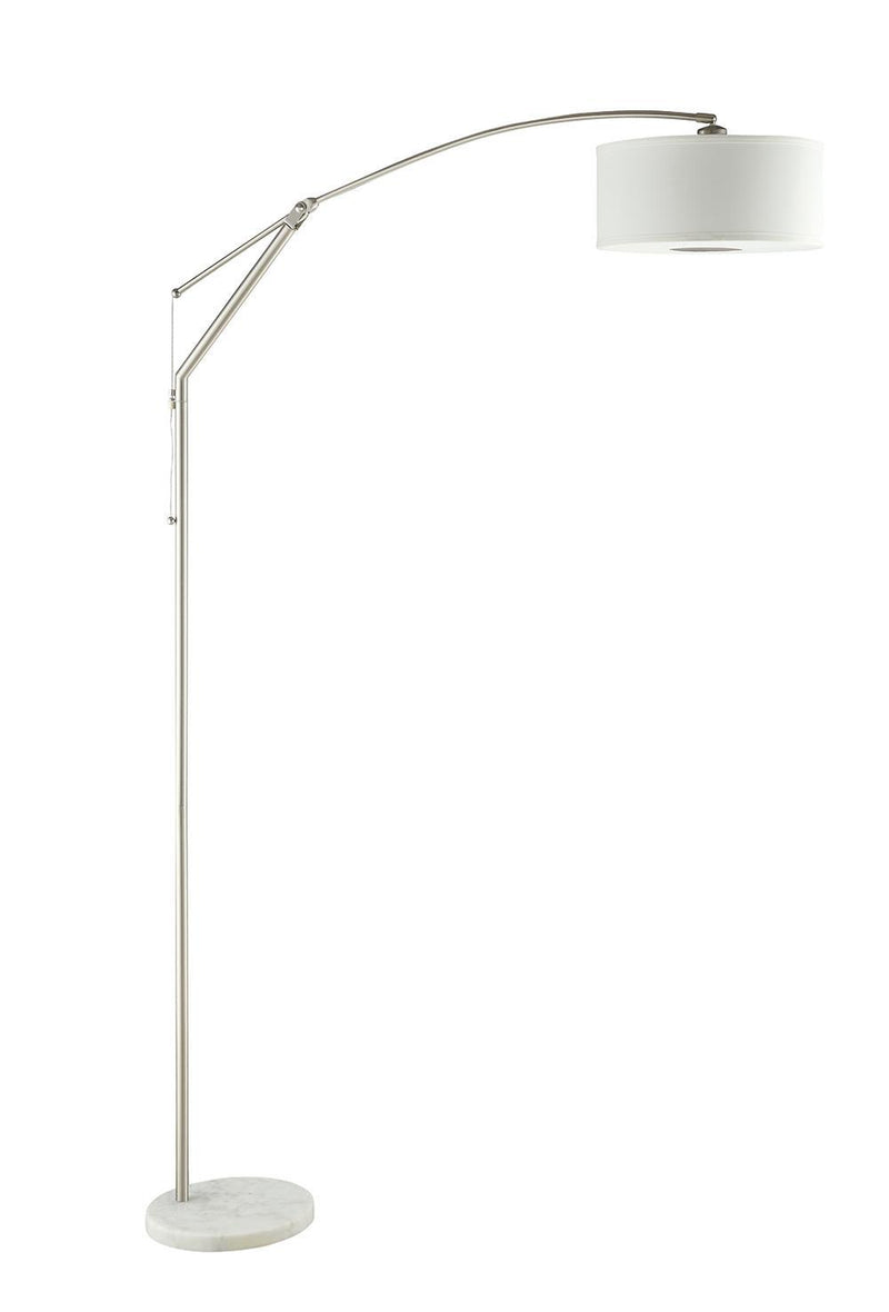 Moniz Adjustable Arched Arm Floor Lamp Chrome and White - Theo's Factory Direct Mattress & Furniture (Columbus, OH)