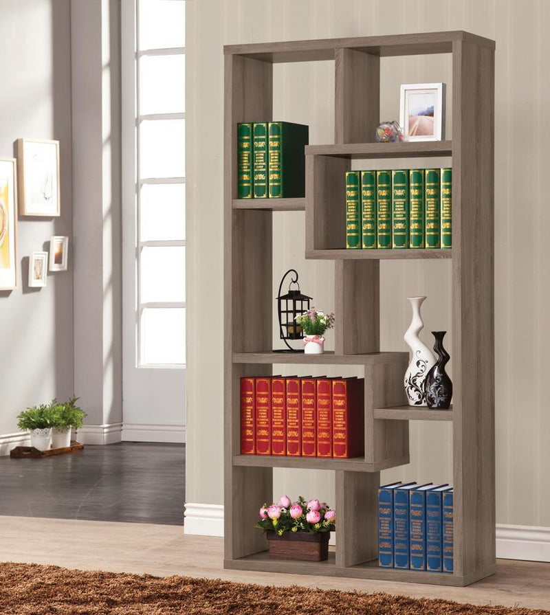 Theo 10-shelf Bookcase Weathered Grey - Theo's Factory Direct Mattress & Furniture (Columbus, OH)