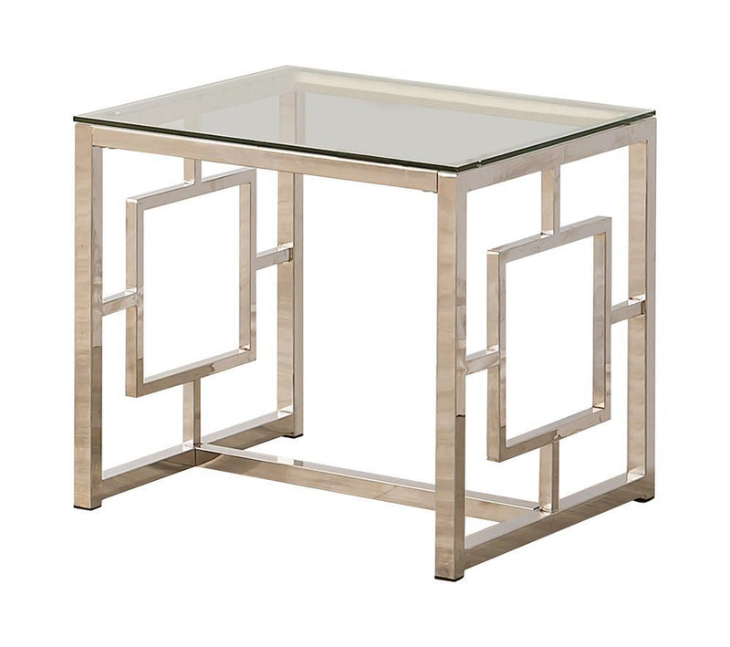 Merced Square Tempered Glass Top End Table Nickel - Theo's Factory Direct Mattress & Furniture (Columbus, OH)