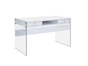 Dobrev 2-drawer Writing Desk Glossy White and Clear - Theo's Factory Direct Mattress & Furniture (Columbus, OH)