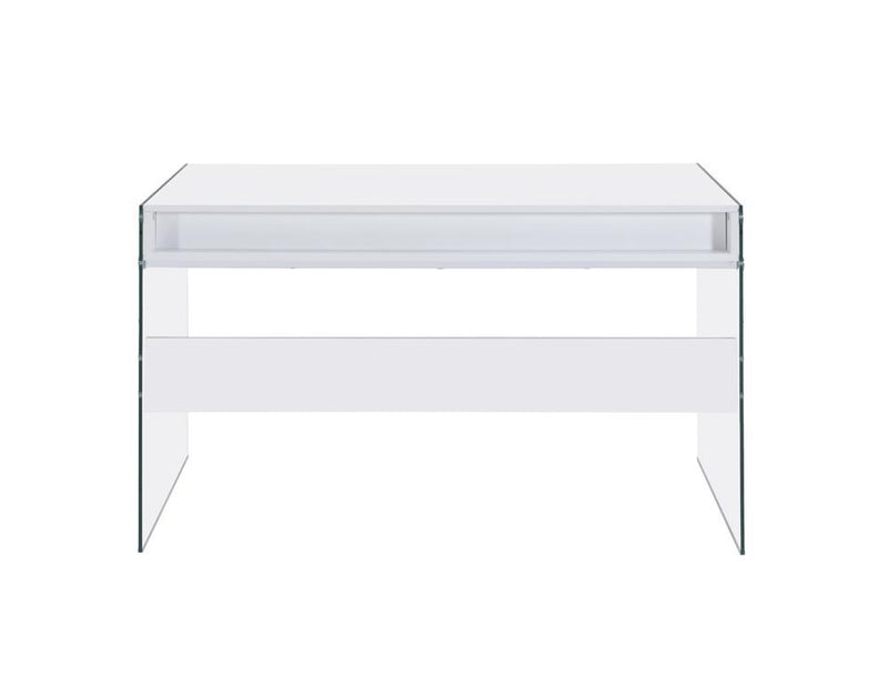 Dobrev 2-drawer Writing Desk Glossy White and Clear - Theo's Factory Direct Mattress & Furniture (Columbus, OH)