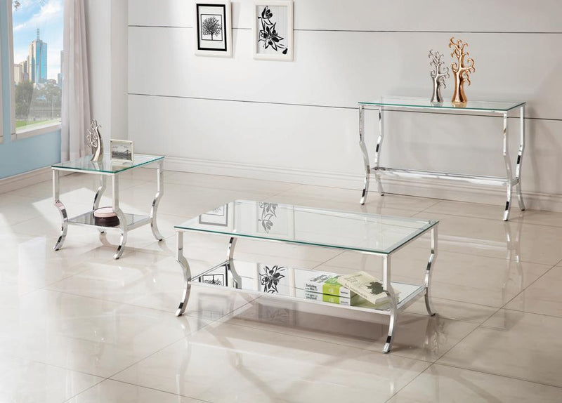 Saide Rectangular Coffee Table with Mirrored Shelf Chrome - Theo's Factory Direct Mattress & Furniture (Columbus, OH)