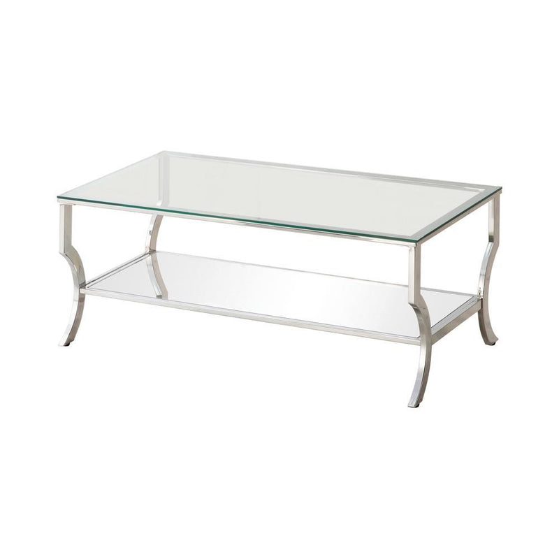 Saide Rectangular Coffee Table with Mirrored Shelf Chrome - Theo's Factory Direct Mattress & Furniture (Columbus, OH)