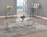 Lille Glass Top Rectangular Sofa Table Accents Chrome - Theo's Factory Direct Mattress & Furniture (Columbus, OH)