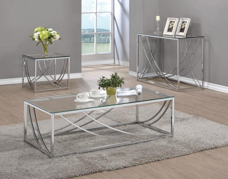 Lille Glass Top Rectangular Sofa Table Accents Chrome - Theo's Factory Direct Mattress & Furniture (Columbus, OH)