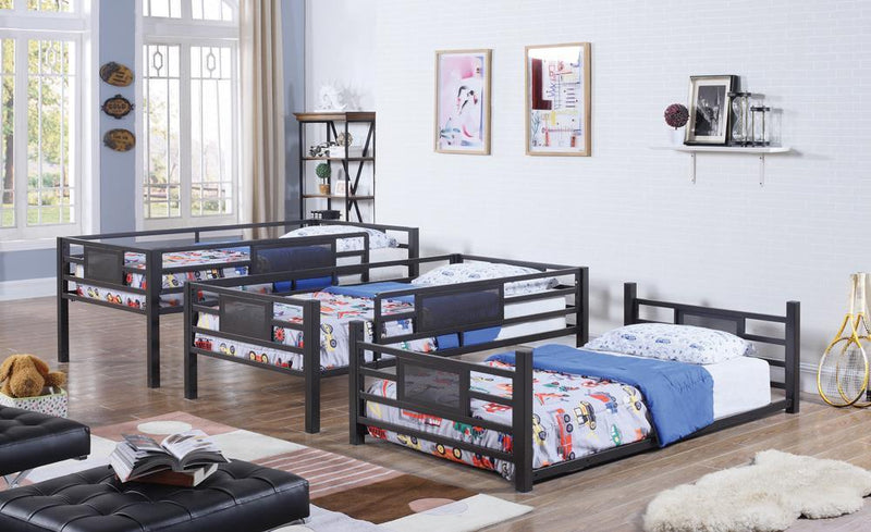 Rogen Twin Triple Bunk Bed Dark Bronze - Theo's Factory Direct Mattress & Furniture (Columbus, OH)
