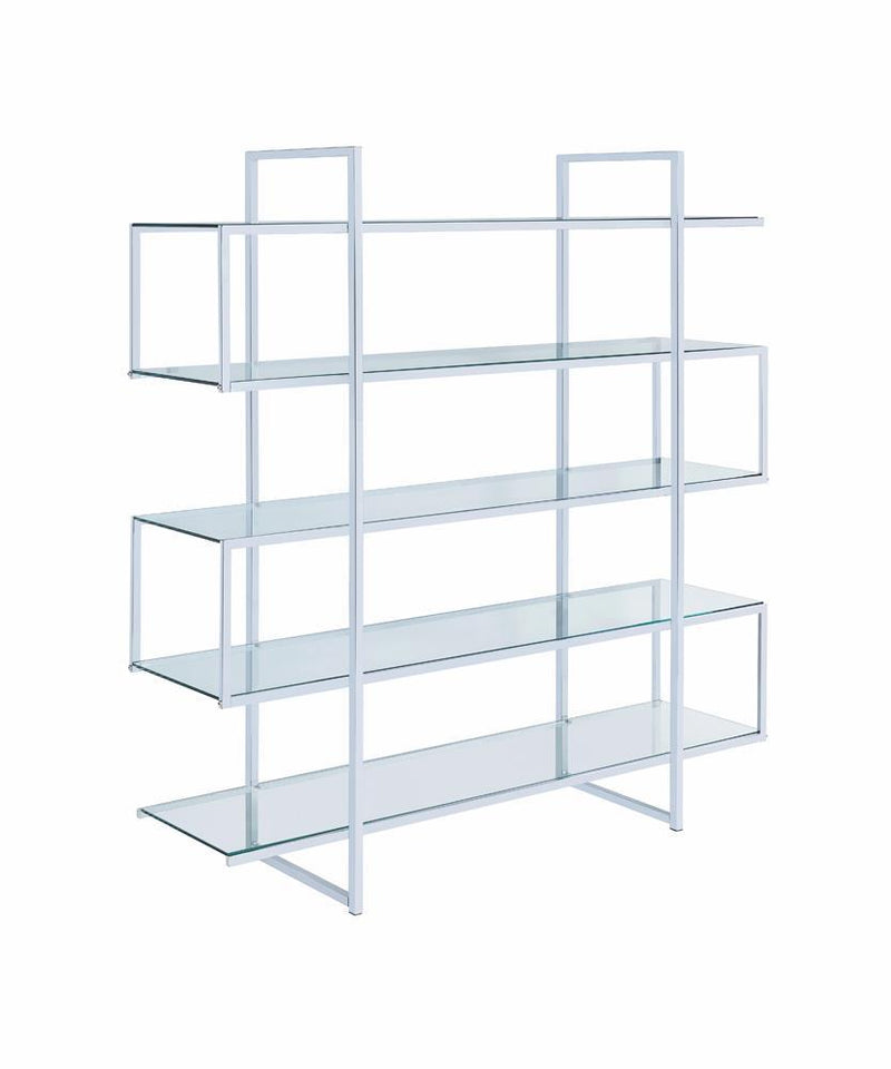 Elmer 5-shelf Bookcase Chrome and Clear - Theo's Factory Direct Mattress & Furniture (Columbus, OH)