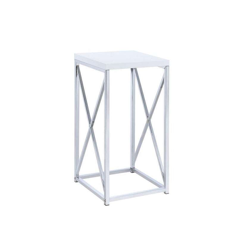 Edmund Accent Table with X-cross Glossy White and Chrome - Theo's Factory Direct Mattress & Furniture (Columbus, OH)