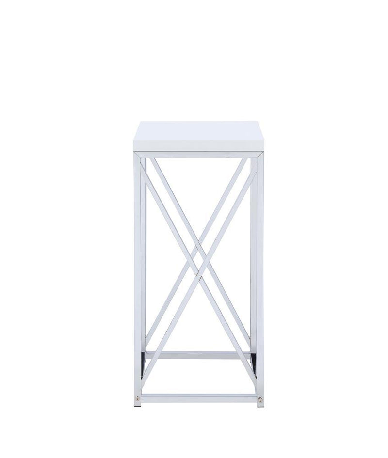 Edmund Accent Table with X-cross Glossy White and Chrome - Theo's Factory Direct Mattress & Furniture (Columbus, OH)