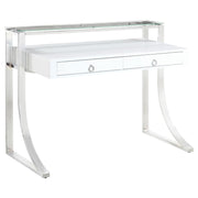 Gemma 2-drawer Writing Desk Glossy White and Chrome - Theo's Factory Direct Mattress & Furniture (Columbus, OH)