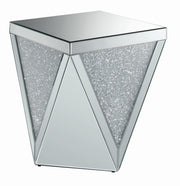 Amore Square End Table with Triangle Detailing Silver and Clear Mirror - Theo's Factory Direct Mattress & Furniture (Columbus, OH)