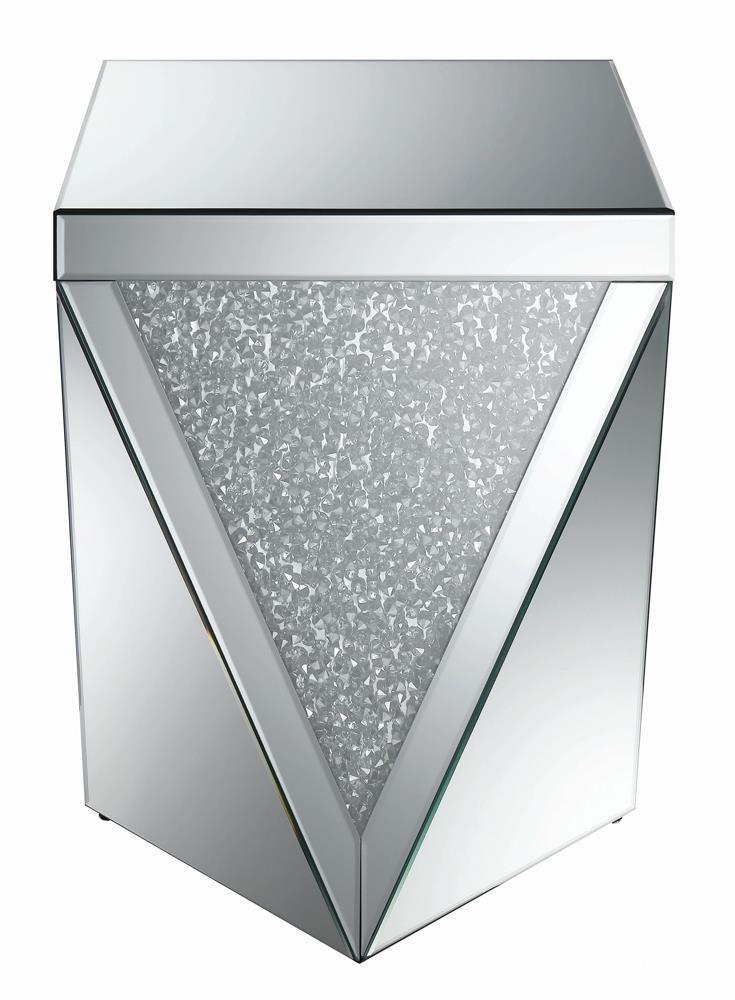 Amore Square End Table with Triangle Detailing Silver and Clear Mirror - Theo's Factory Direct Mattress & Furniture (Columbus, OH)