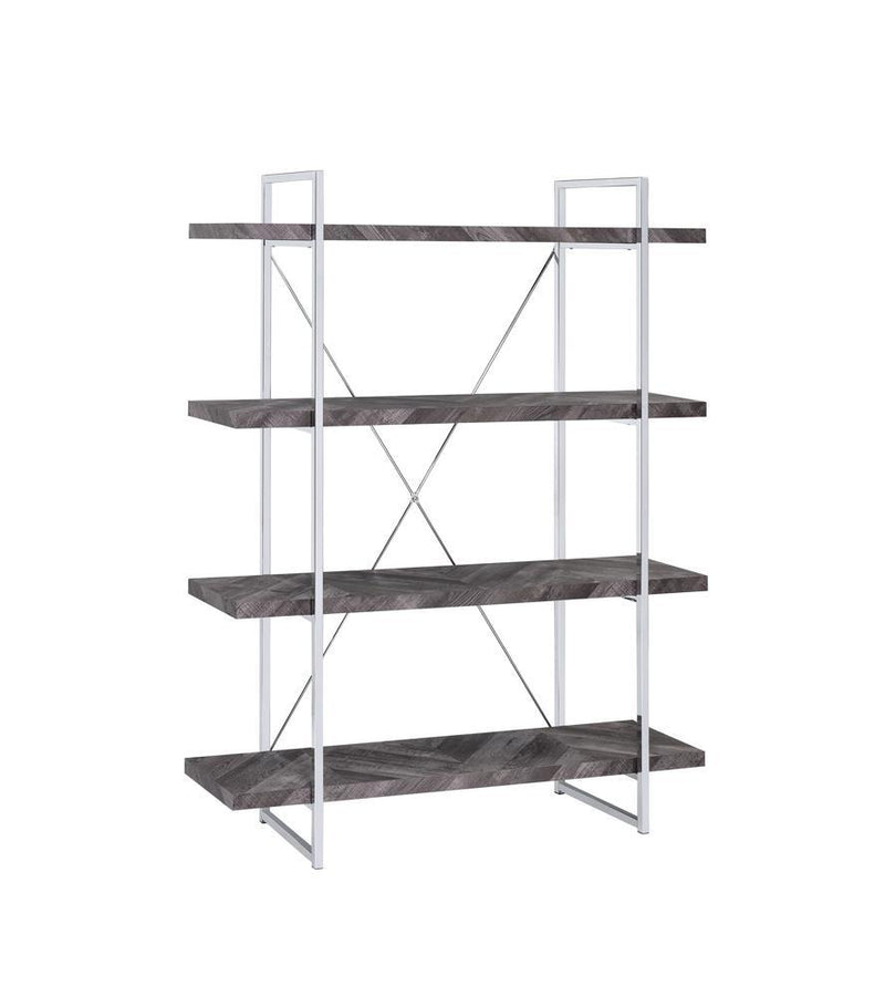 Grimma 4-shelf Bookcase Rustic Grey Herringbone - Theo's Factory Direct Mattress & Furniture (Columbus, OH)