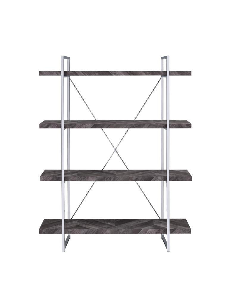 Grimma 4-shelf Bookcase Rustic Grey Herringbone - Theo's Factory Direct Mattress & Furniture (Columbus, OH)