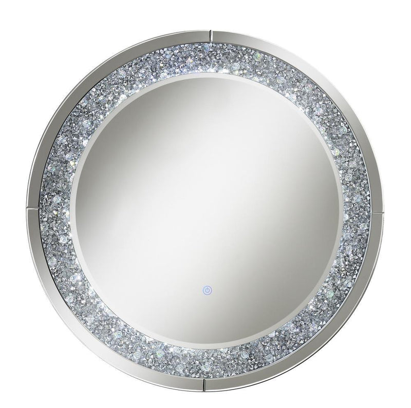 Lixue Round Wall Mirror with LED Lighting Silver - Theo's Factory Direct Mattress & Furniture (Columbus, OH)