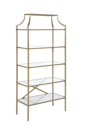 Serena 5-tier Tempered Glass Shelves Bookcase Matte Gold - Theo's Factory Direct Mattress & Furniture (Columbus, OH)