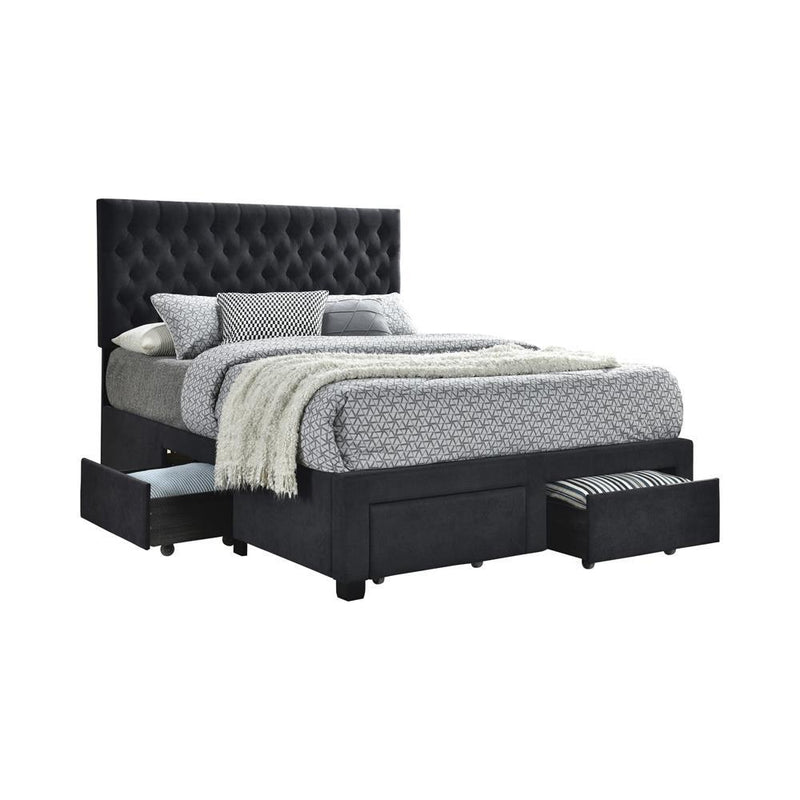 Soledad Eastern King, Full, & Queen 4-drawer Button Tufted Storage Bed Black & White - Theo's Factory Direct Mattress & Furniture (Columbus, OH)
