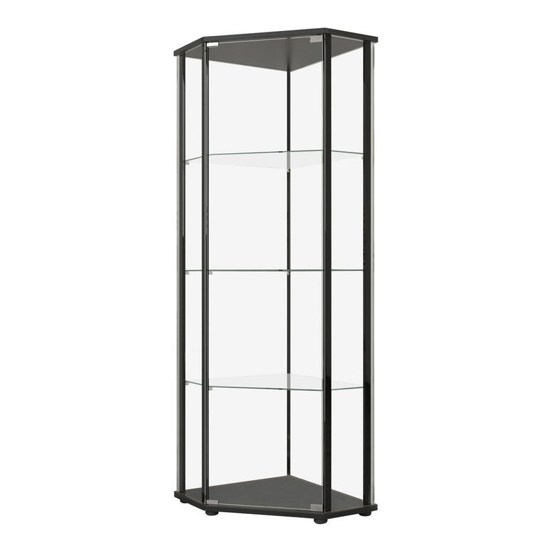 Zenobia Glass Shelf Curio Cabinet Clear and Black - Theo's Factory Direct Mattress & Furniture (Columbus, OH)