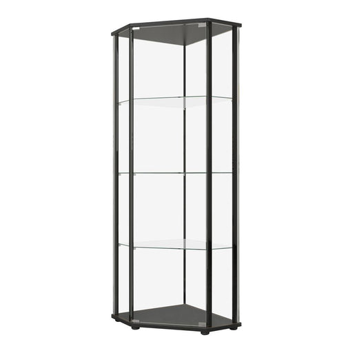 Zenobia Glass Shelf Curio Cabinet Clear and Black - Theo's Factory Direct Mattress & Furniture (Columbus, OH)