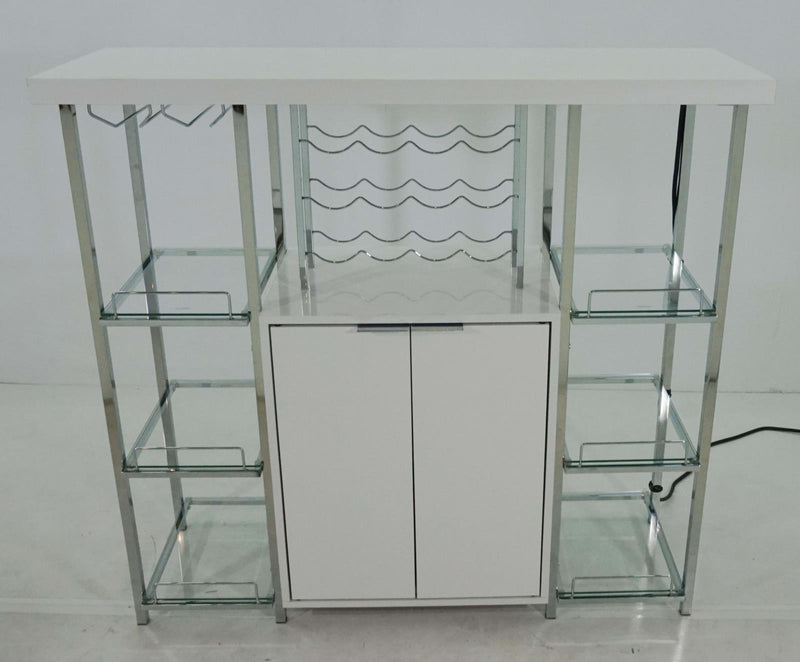 Gallimore 2-door Bar Cabinet with Glass Shelf High Glossy White and Chrome - Theo's Factory Direct Mattress & Furniture (Columbus, OH)