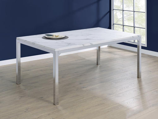 Athena Rectangle Dining Table with Marble Top Chrome - Theo's Factory Direct Mattress & Furniture (Columbus, OH)