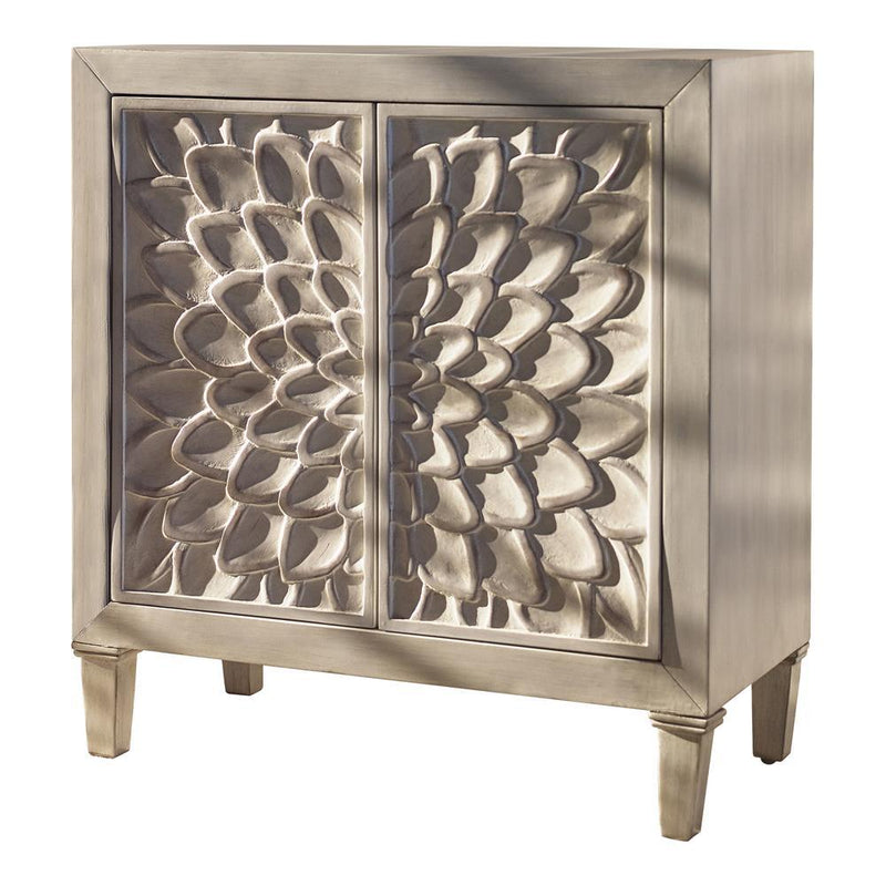 Clarkia Accent Cabinet with Floral Carved Door White - Theo's Factory Direct Mattress & Furniture (Columbus, OH)