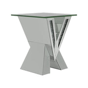 Taffeta V-shaped End Table with Glass Top Silver - Theo's Factory Direct Mattress & Furniture (Columbus, OH)