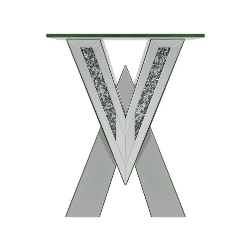 Taffeta V-shaped End Table with Glass Top Silver - Theo's Factory Direct Mattress & Furniture (Columbus, OH)