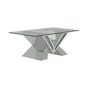 Taffeta V-shaped Coffee Table with Glass Top Silver - Theo's Factory Direct Mattress & Furniture (Columbus, OH)