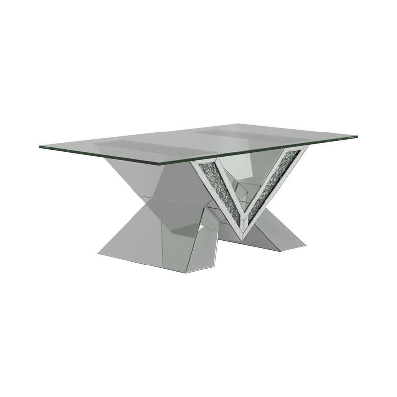 Taffeta V-shaped Coffee Table with Glass Top Silver - Theo's Factory Direct Mattress & Furniture (Columbus, OH)