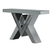 Taffeta V-shaped Sofa Table with Glass Top Silver - Theo's Factory Direct Mattress & Furniture (Columbus, OH)