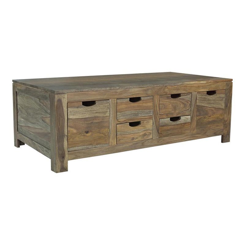 Esther 6-drawer Storage Coffee Table Natural Sheesham - Theo's Factory Direct Mattress & Furniture (Columbus, OH)