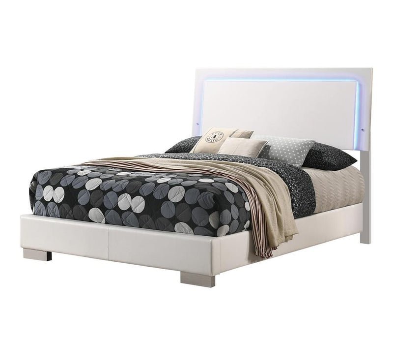 Felicity Full & Twin Panel Bed with LED Lighting Glossy White - Theo's Factory Direct Mattress & Furniture (Columbus, OH)