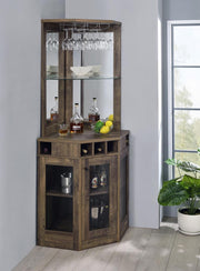 Alviso Corner Bar Cabinet with Stemware Rack Rustic Oak - Theo's Factory Direct Mattress & Furniture (Columbus, OH)