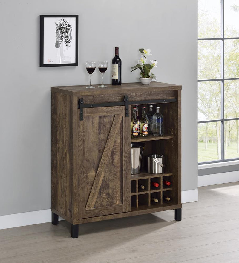 Arlington Bar Cabinet with Sliding Door Rustic Oak - Theo's Factory Direct Mattress & Furniture (Columbus, OH)
