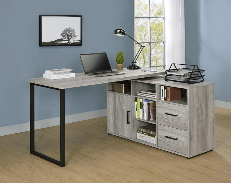 Hertford L-shape Office Desk with Storage Grey Driftwood - Theo's Factory Direct Mattress & Furniture (Columbus, OH)