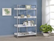 Ember 4-shelf Bookcase White High Gloss and Chrome - Theo's Factory Direct Mattress & Furniture (Columbus, OH)