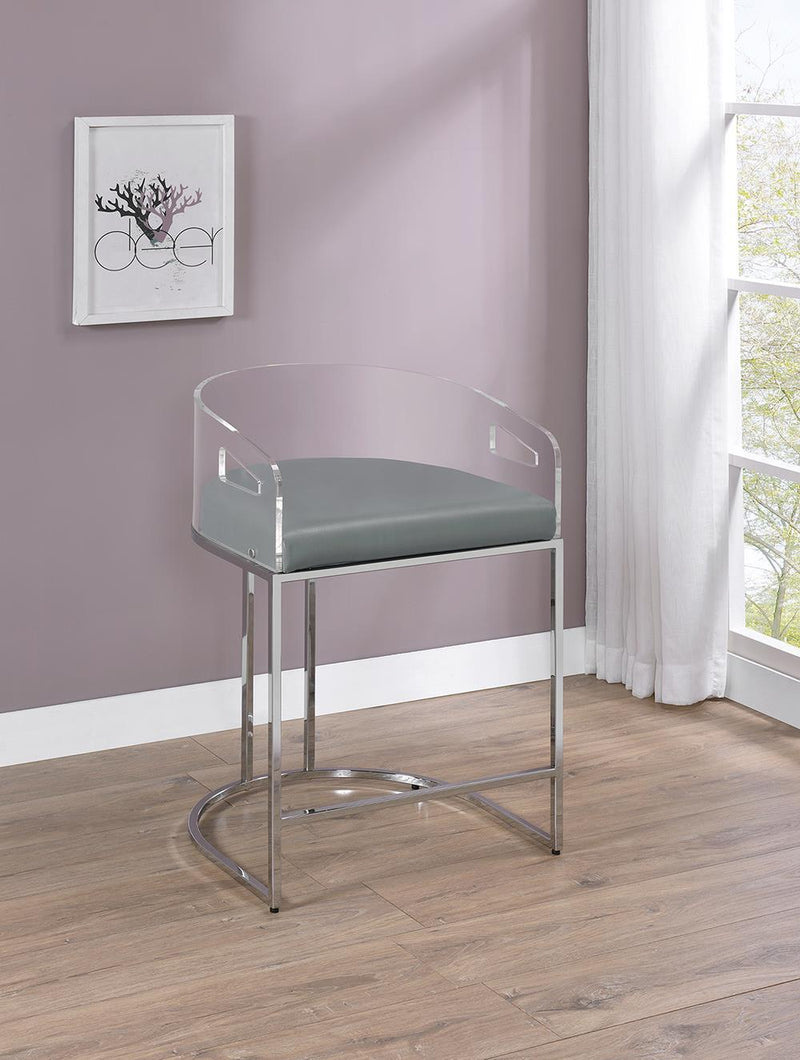 Thermosolis Acrylic Back Counter Height Stools Grey and Chrome (Set of 2) - Theo's Factory Direct Mattress & Furniture (Columbus, OH)