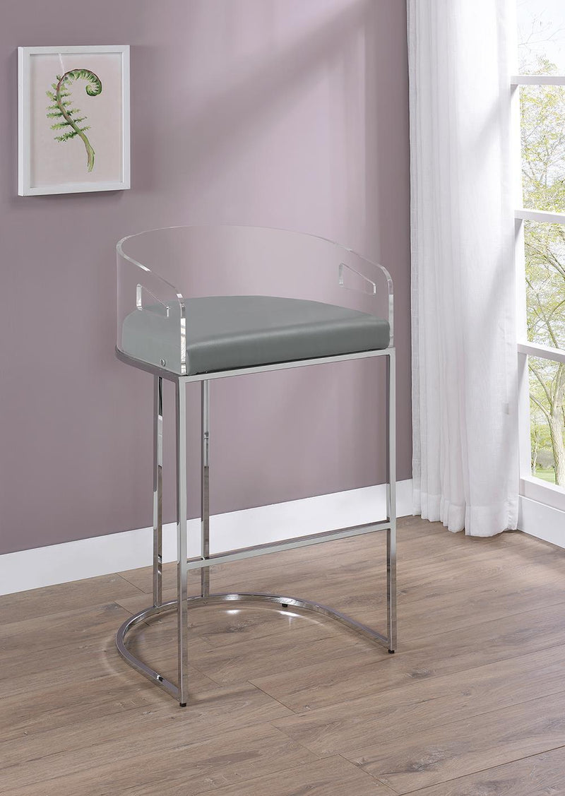 Thermosolis Acrylic Back Bar Stools Grey and Chrome (Set of 2) - Theo's Factory Direct Mattress & Furniture (Columbus, OH)