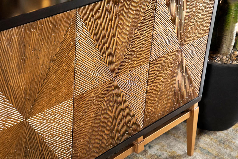 Zira Sunburst 4-door Accent Cabinet Brown and Antique Gold - Theo's Factory Direct Mattress & Furniture (Columbus, OH)