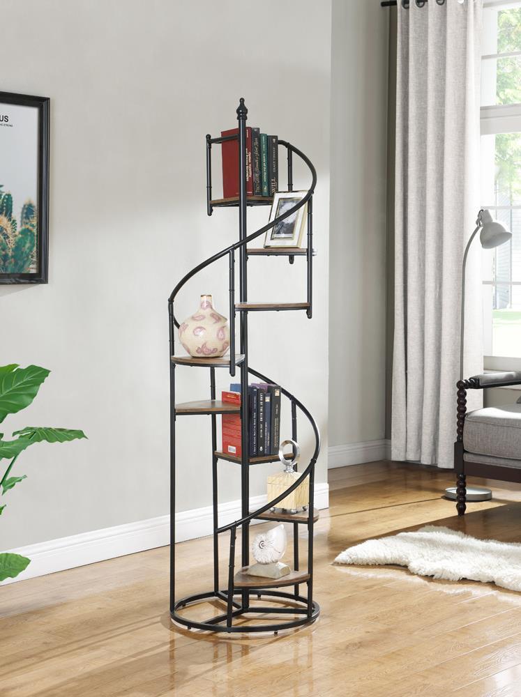 Roseglen 8-shelf Staircase Bookcase Rustic Brown and Black - Theo's Factory Direct Mattress & Furniture (Columbus, OH)