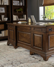Hartshill Executive Desk with File Cabinets Burnished Oak - Theo's Factory Direct Mattress & Furniture (Columbus, OH)