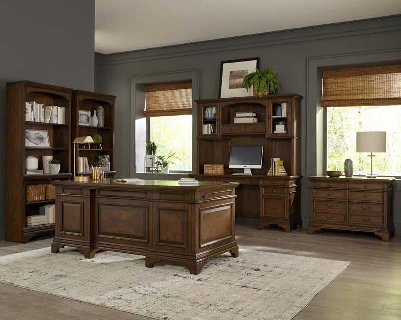 Hartshill Executive Desk with File Cabinets Burnished Oak - Theo's Factory Direct Mattress & Furniture (Columbus, OH)