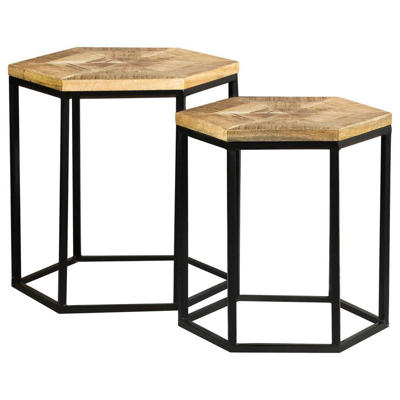 Adger 2-piece Hexagon Nesting Tables Natural and Black - Theo's Factory Direct Mattress & Furniture (Columbus, OH)