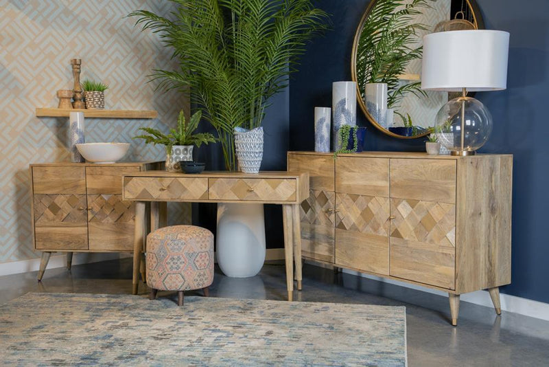 Alyssum Checkered Pattern 3-door Accent Cabinet Natural - Theo's Factory Direct Mattress & Furniture (Columbus, OH)