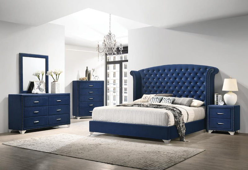 Melody California King, Eastren King, Queen Wingback Upholstered Bed Pacific Blue & Grey - Theo's Factory Direct Mattress & Furniture (Columbus, OH)